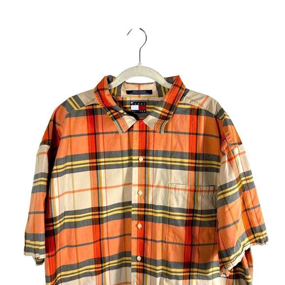 Vintage Tommy Hilfiger Orange Plaid Print Button Down Shirt - Picture 4 of 8